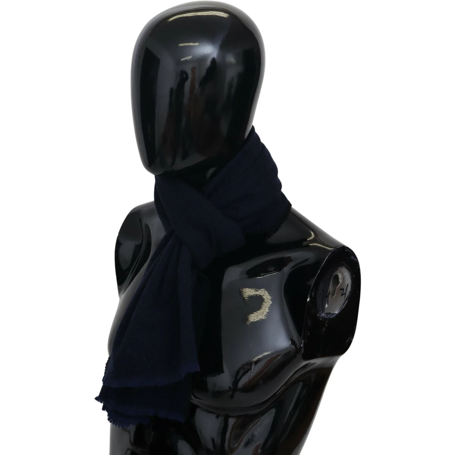 Dark Blue Wool Unisex Neck Wrap Fringes Logo Scarf