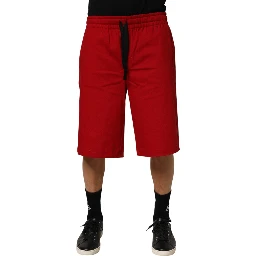 Red Cotton MidWaist Drawstring Bermuda Pants
