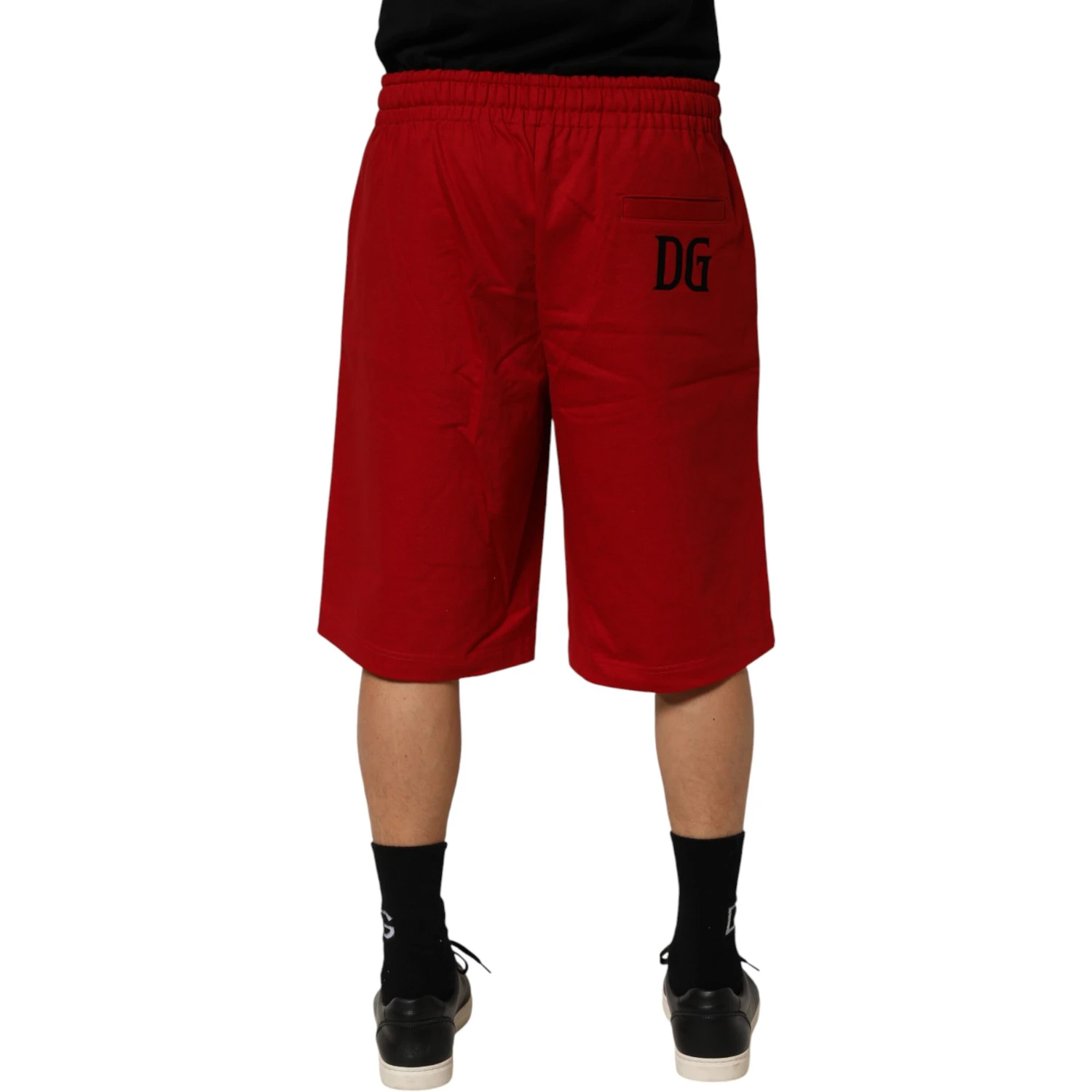 Red Cotton MidWaist Drawstring Bermuda Pants