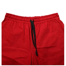 Red Cotton MidWaist Drawstring Bermuda Pants