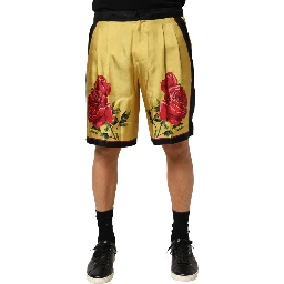 Yellow Floral Print Silk Men Bermuda Shorts