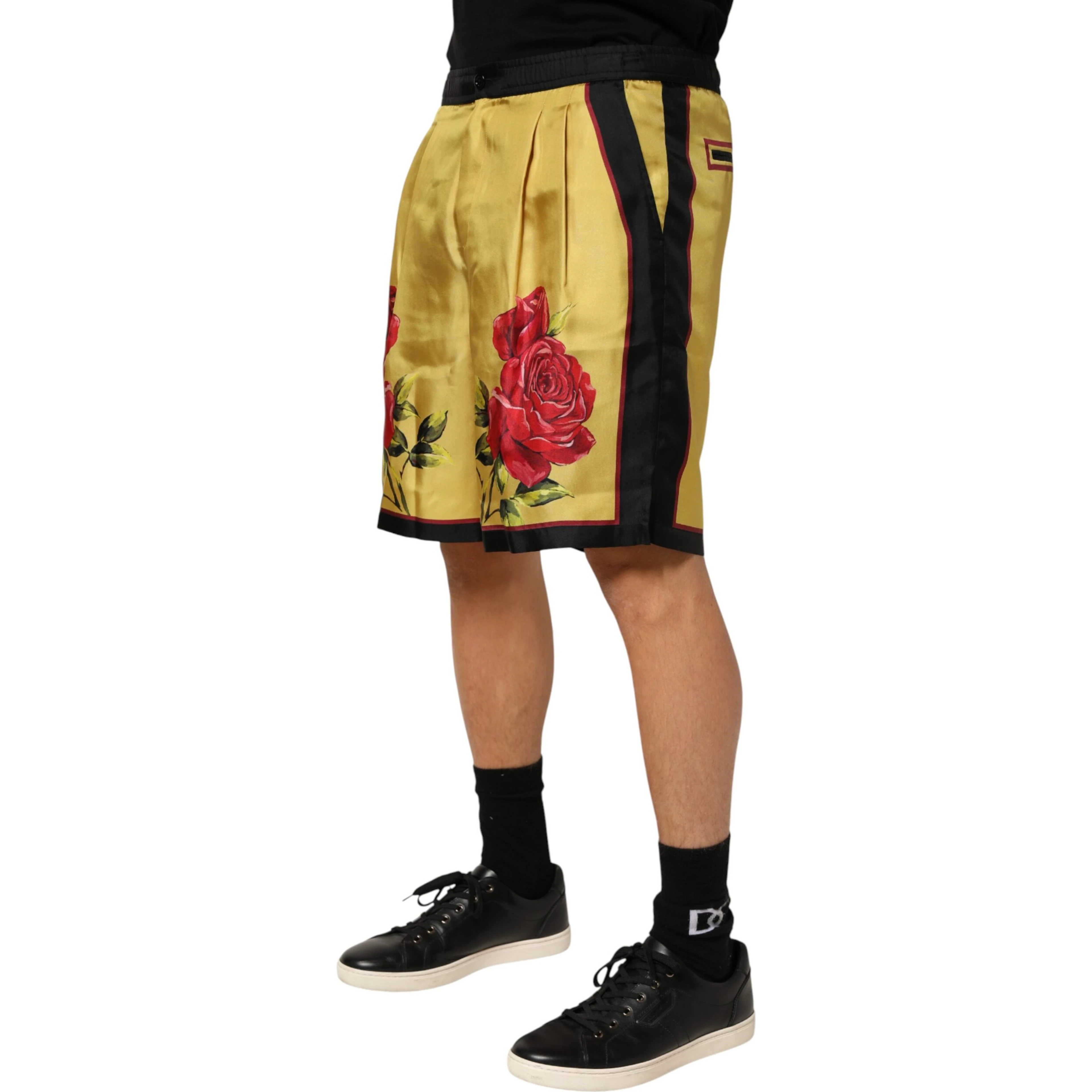 Yellow Floral Print Silk Men Bermuda Shorts