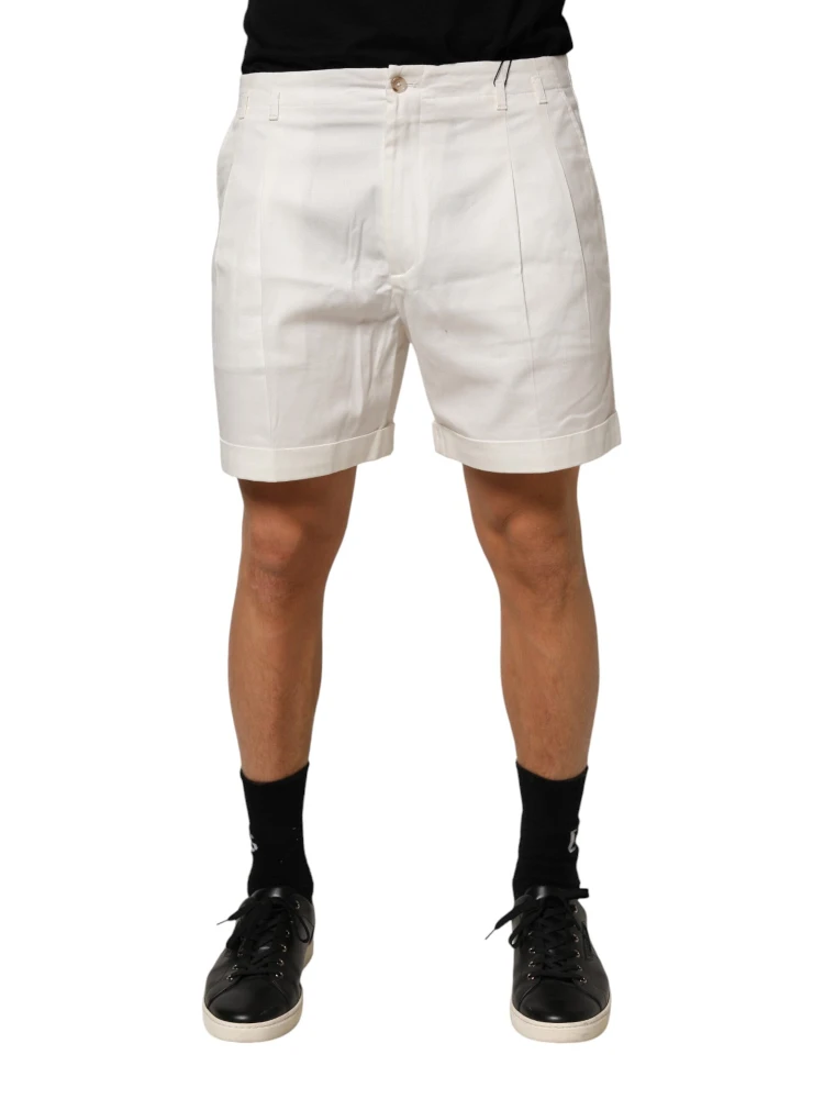 White Cotton Mid Waist Men Bermuda Shorts