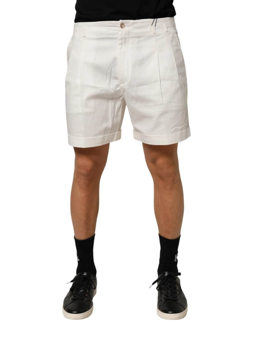 White Cotton Mid Waist Men Bermuda Shorts