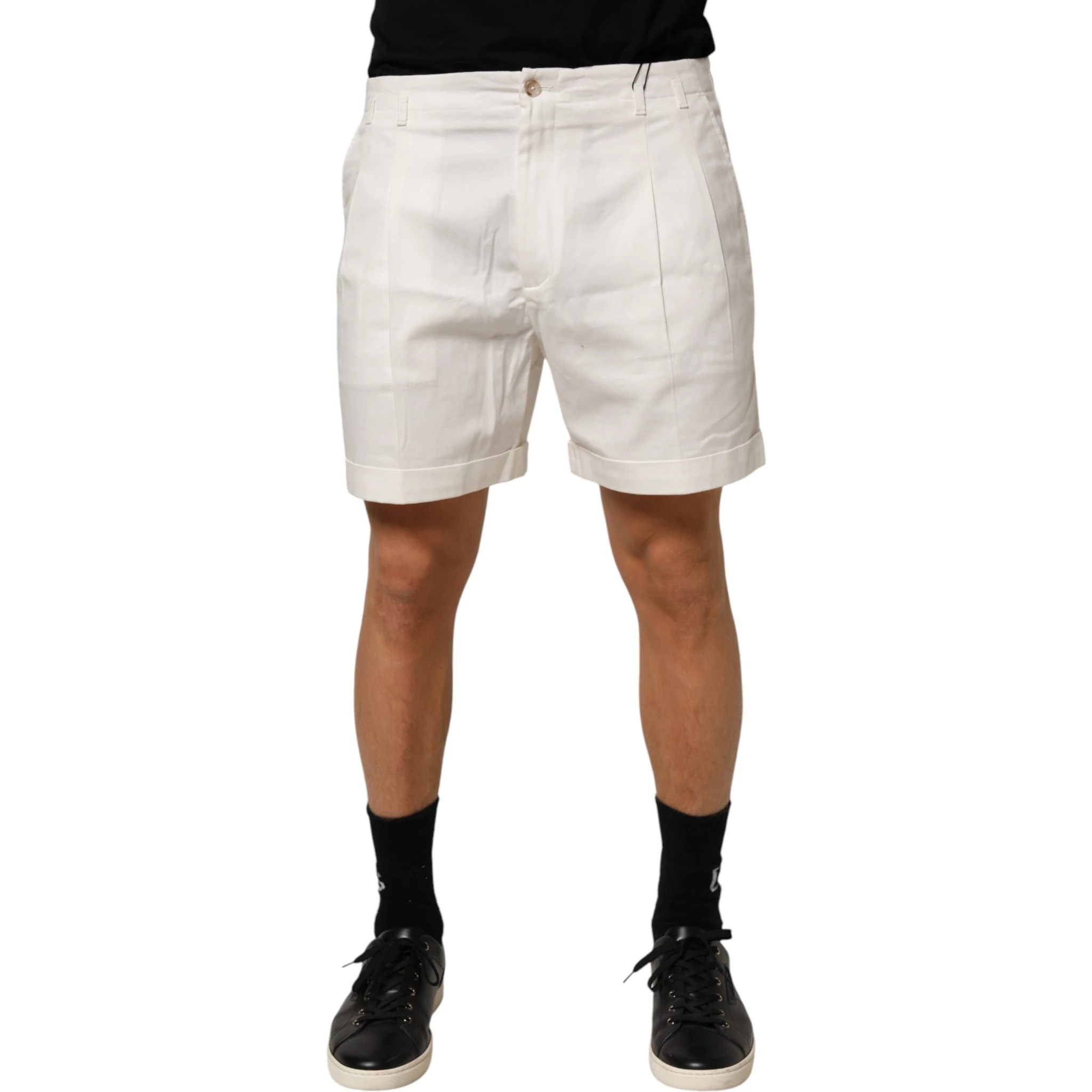 White Cotton Mid Waist Men Bermuda Shorts