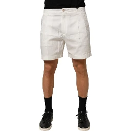 White Cotton Mid Waist Men Bermuda Shorts