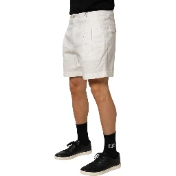 White Cotton Mid Waist Men Bermuda Shorts