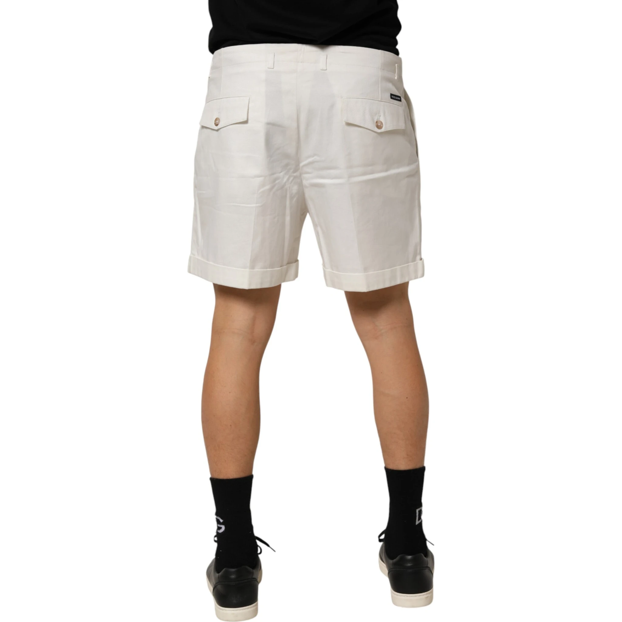 White Cotton Mid Waist Men Bermuda Shorts