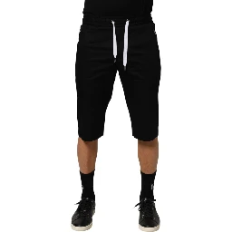 Black Cotton Stretch Men Bermuda Shorts