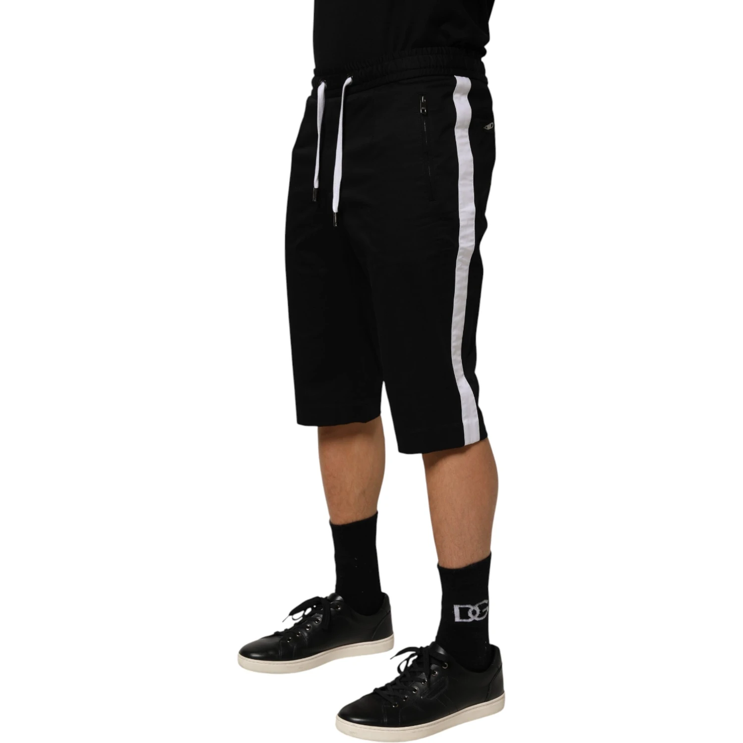 Black Cotton Stretch Men Bermuda Shorts