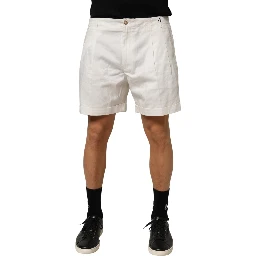 White Cotton Mid Waist Men Bermuda Shorts
