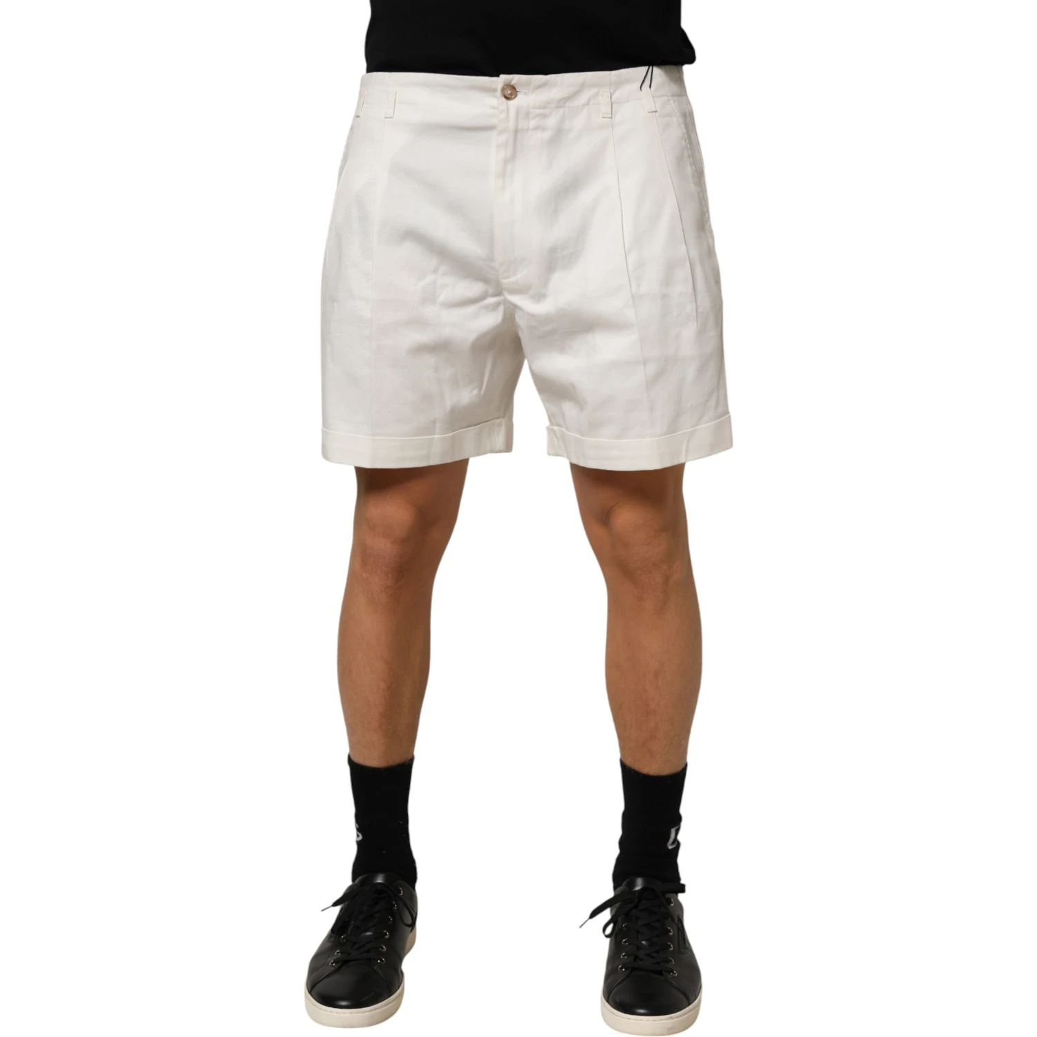 White Cotton Mid Waist Men Bermuda Shorts