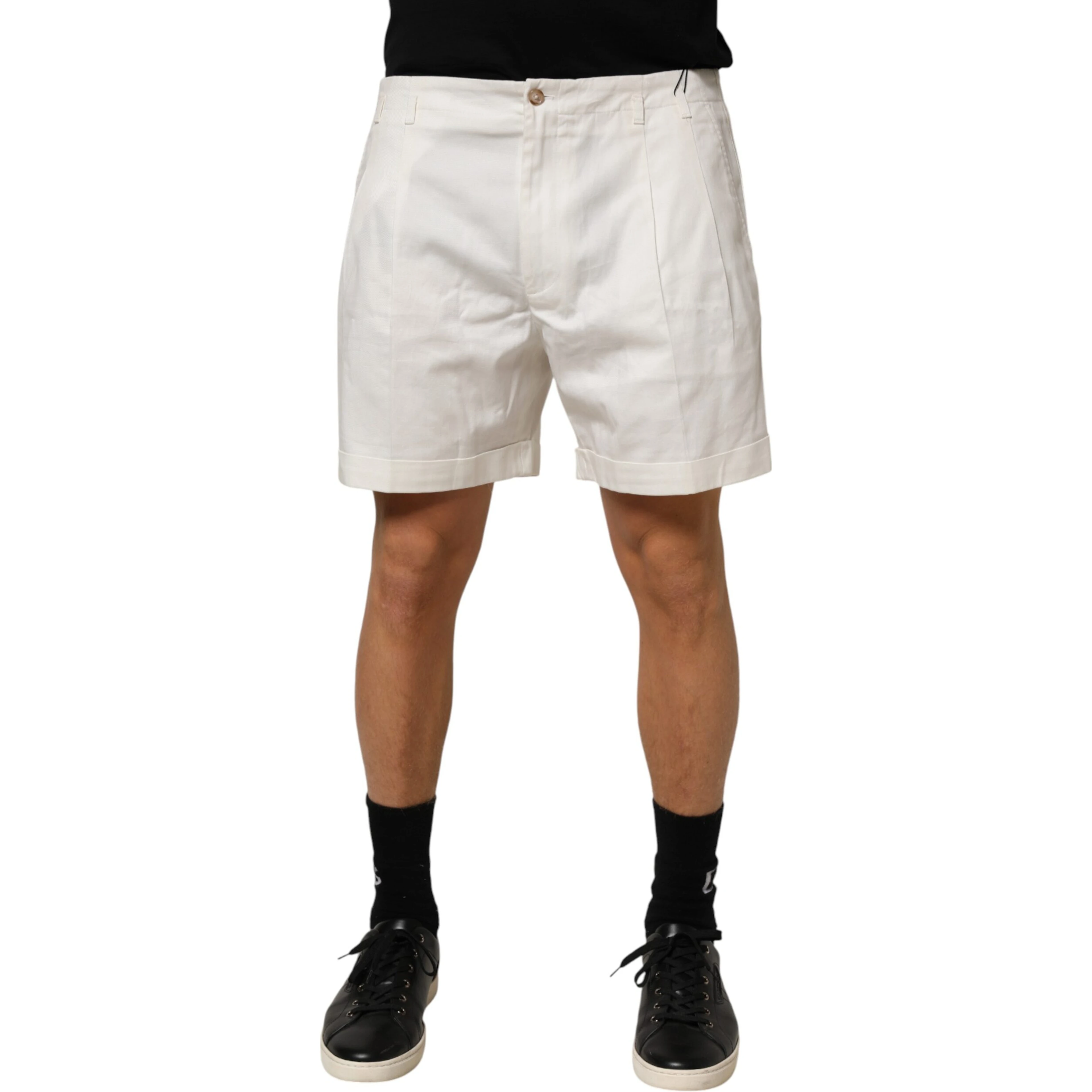 White Cotton Mid Waist Men Bermuda Shorts