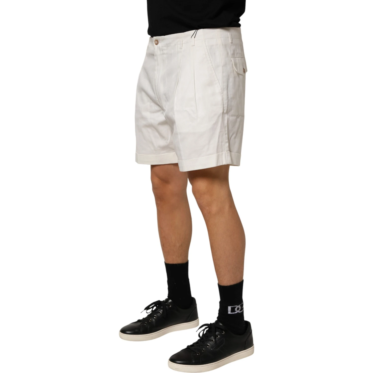 White Cotton Mid Waist Men Bermuda Shorts