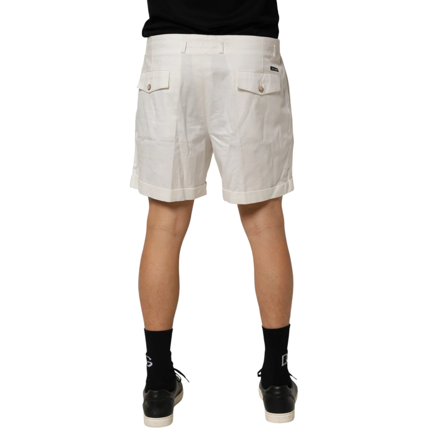 White Cotton Mid Waist Men Bermuda Shorts
