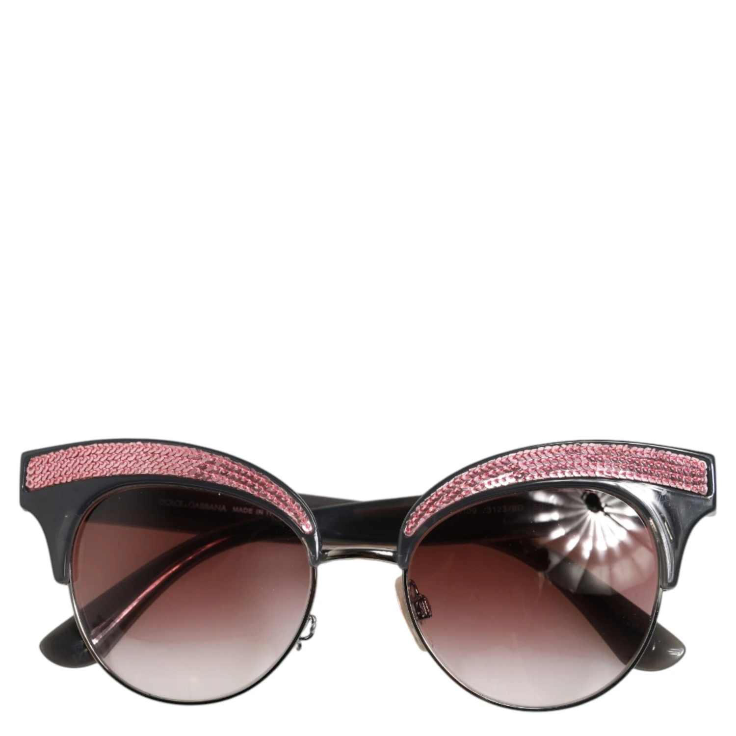 Black Pink Mirrored Cat Eye Sequined Sunglasses