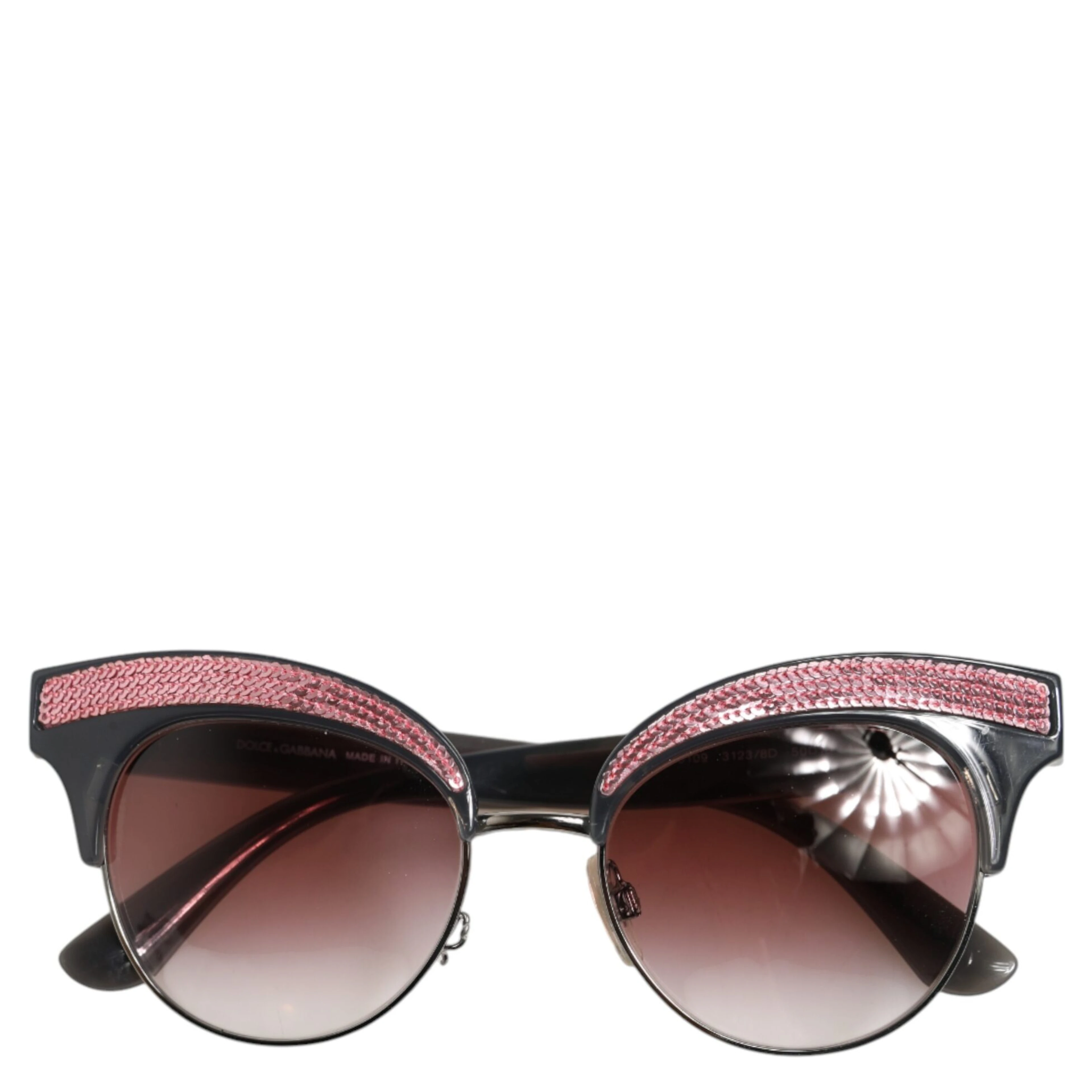 Black Pink Mirrored Cat Eye Sequined Sunglasses
