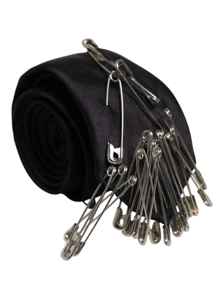 Black Safety Pins Silk Adjustable Necktie Accessory Tie
