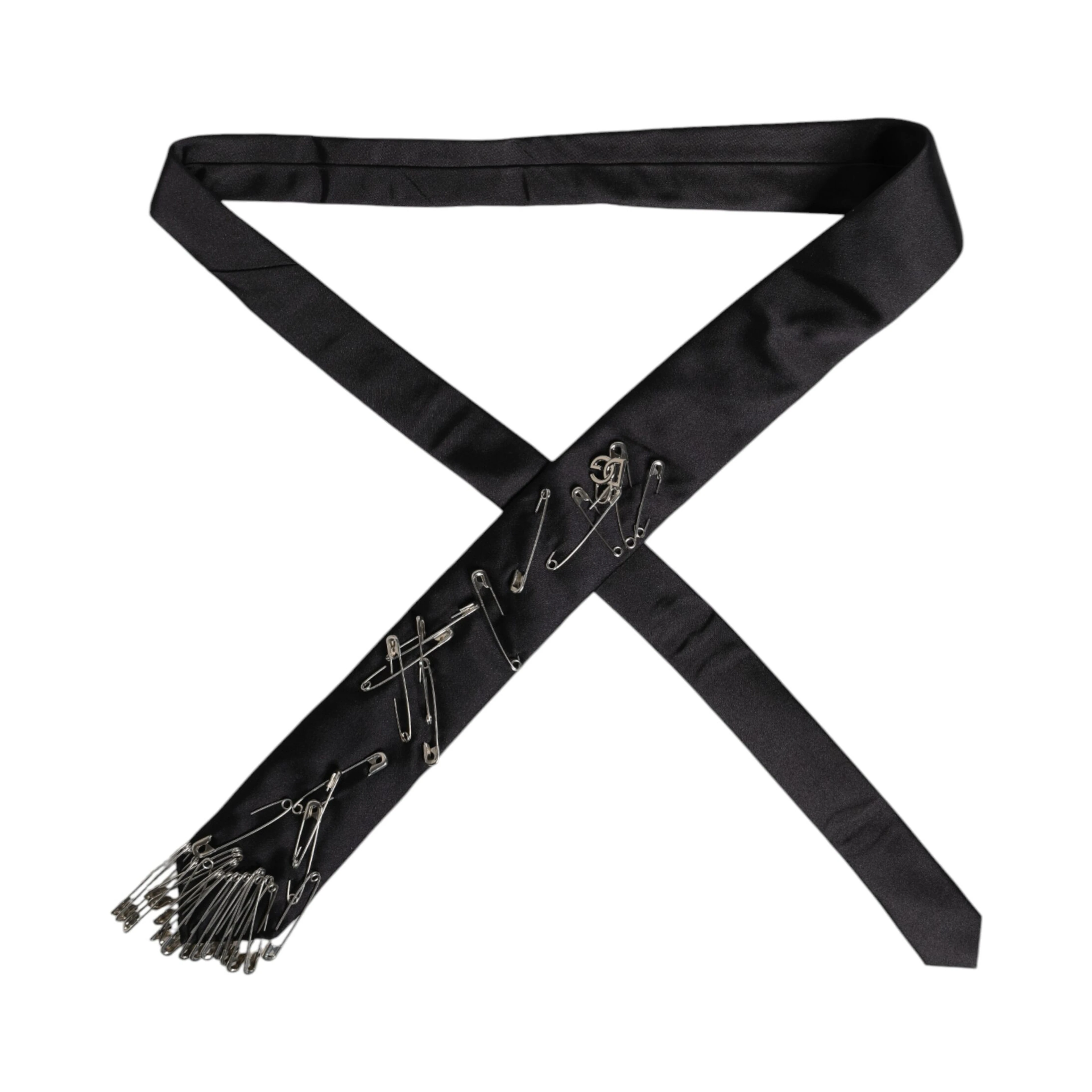 Black Safety Pins Silk Adjustable Necktie Accessory Tie