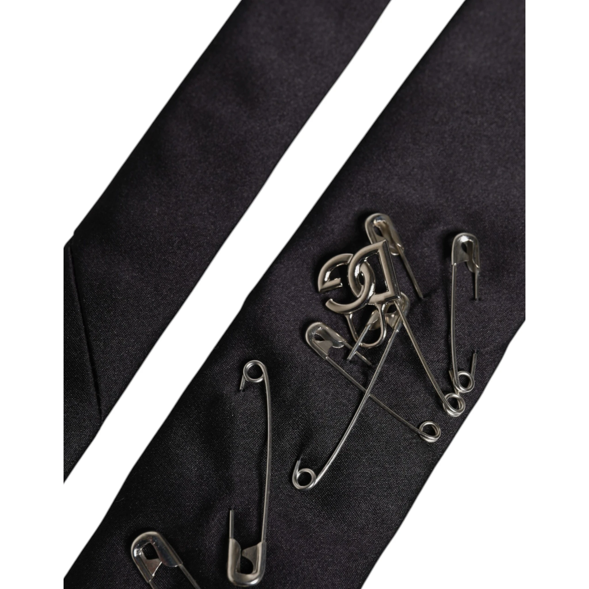 Black Safety Pins Silk Adjustable Necktie Accessory Tie