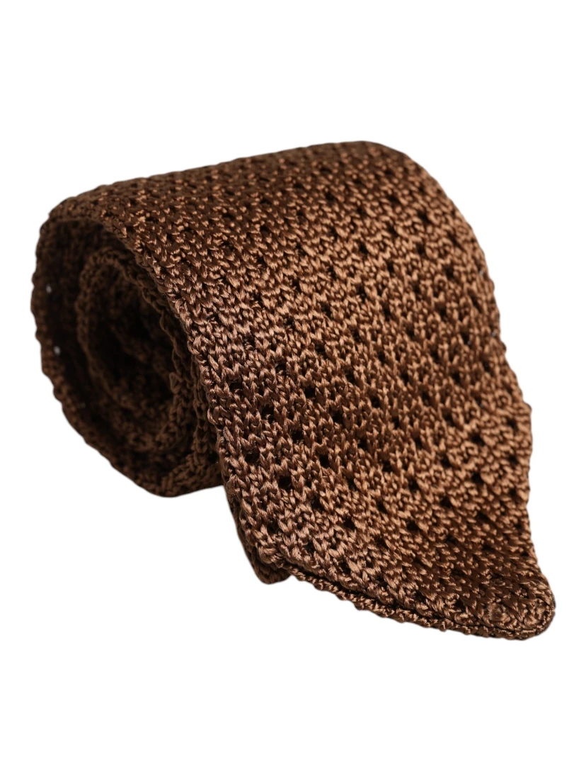 Brown 100% Silk Adjustable Necktie Men Accessory Tie