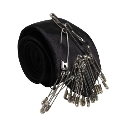 Black Safety Pins Silk Adjustable Necktie Accessory Tie