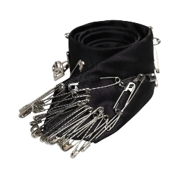 Black Safety Pins Silk Adjustable Necktie Accessory Tie