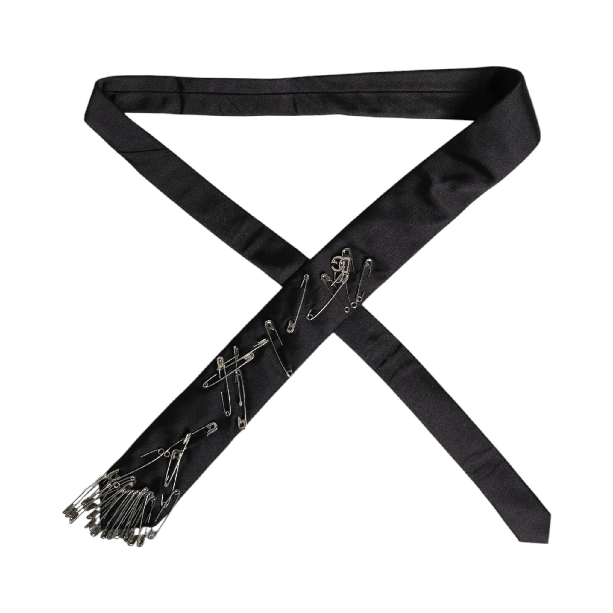 Black Safety Pins Silk Adjustable Necktie Accessory Tie