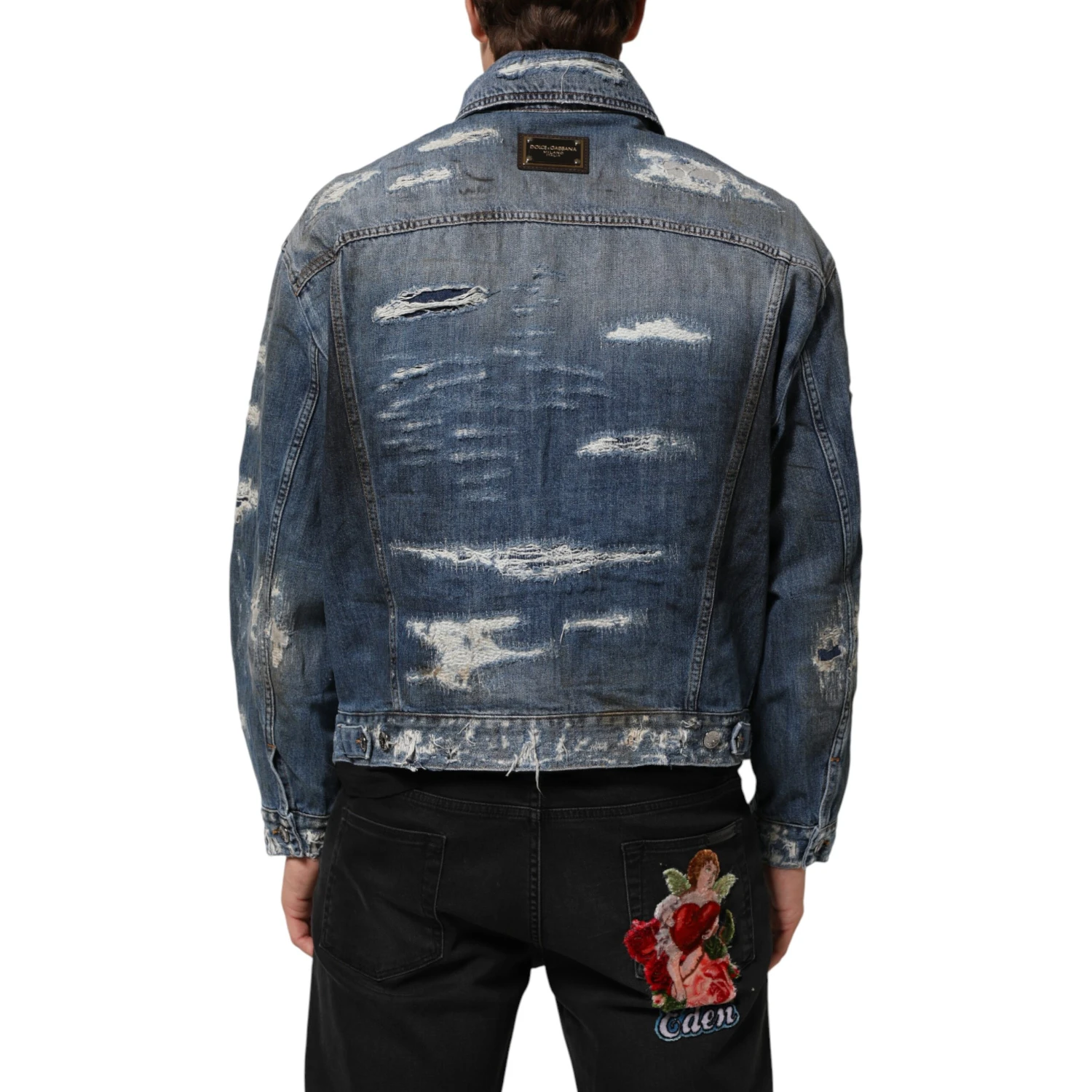 Blue Cotton Tattered Denim Blouson Jacket