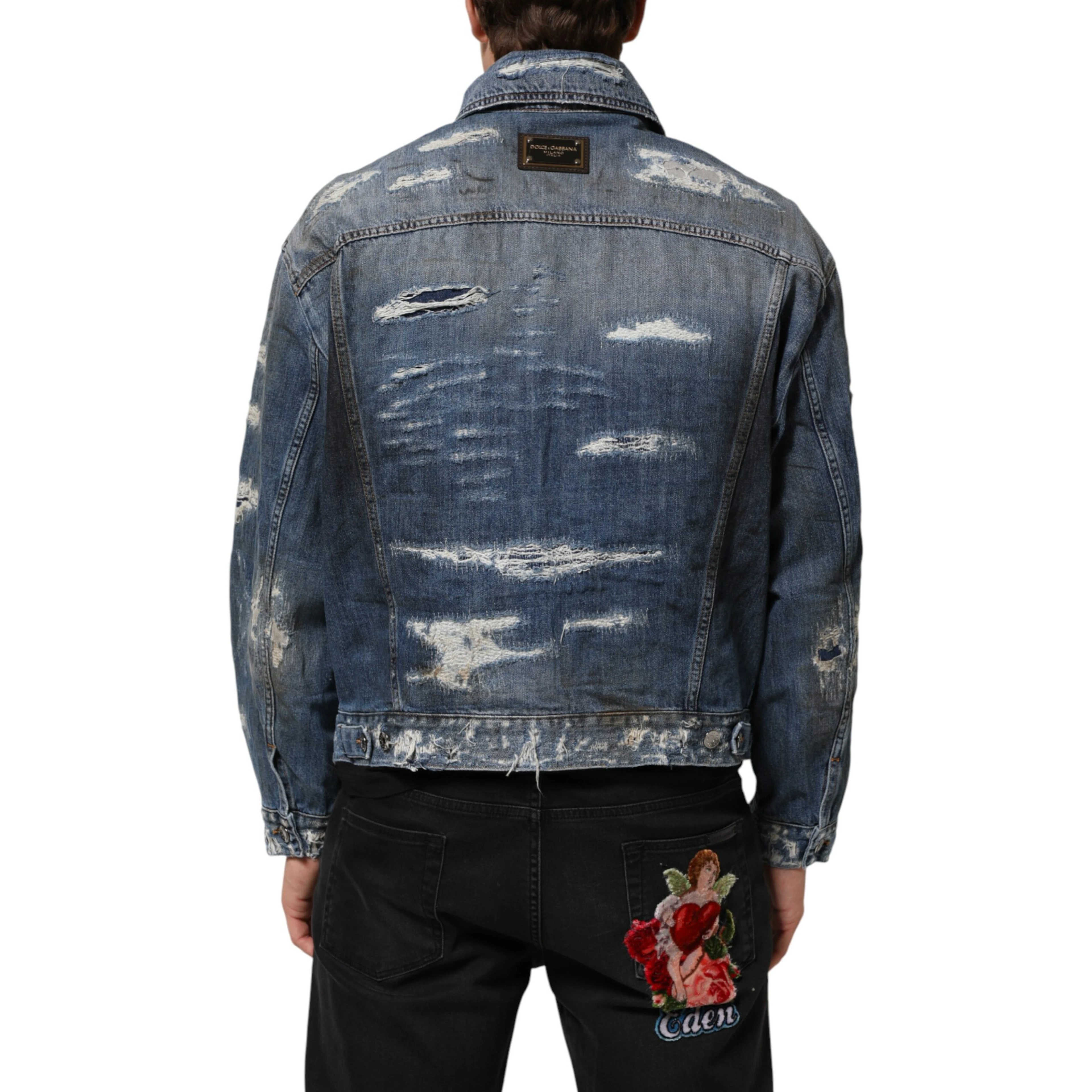 Blue Cotton Tattered Denim Blouson Jacket