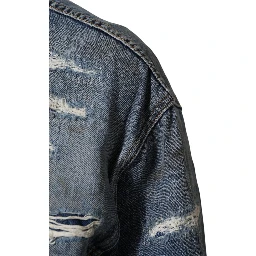 Blue Cotton Tattered Denim Blouson Jacket