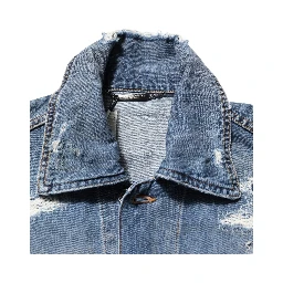 Blue Cotton Tattered Denim Blouson Jacket