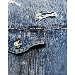 Blue Cotton Tattered Denim Blouson Jacket
