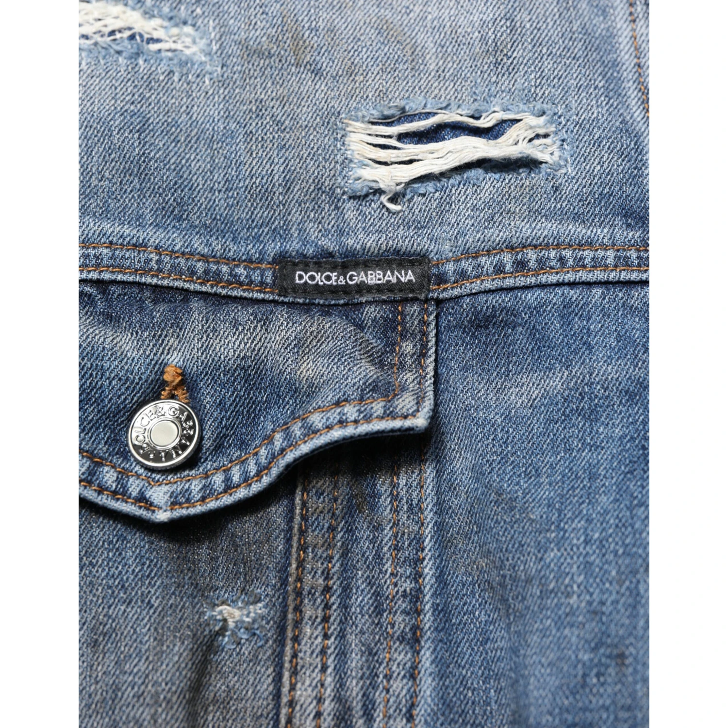 Blue Cotton Tattered Denim Blouson Jacket
