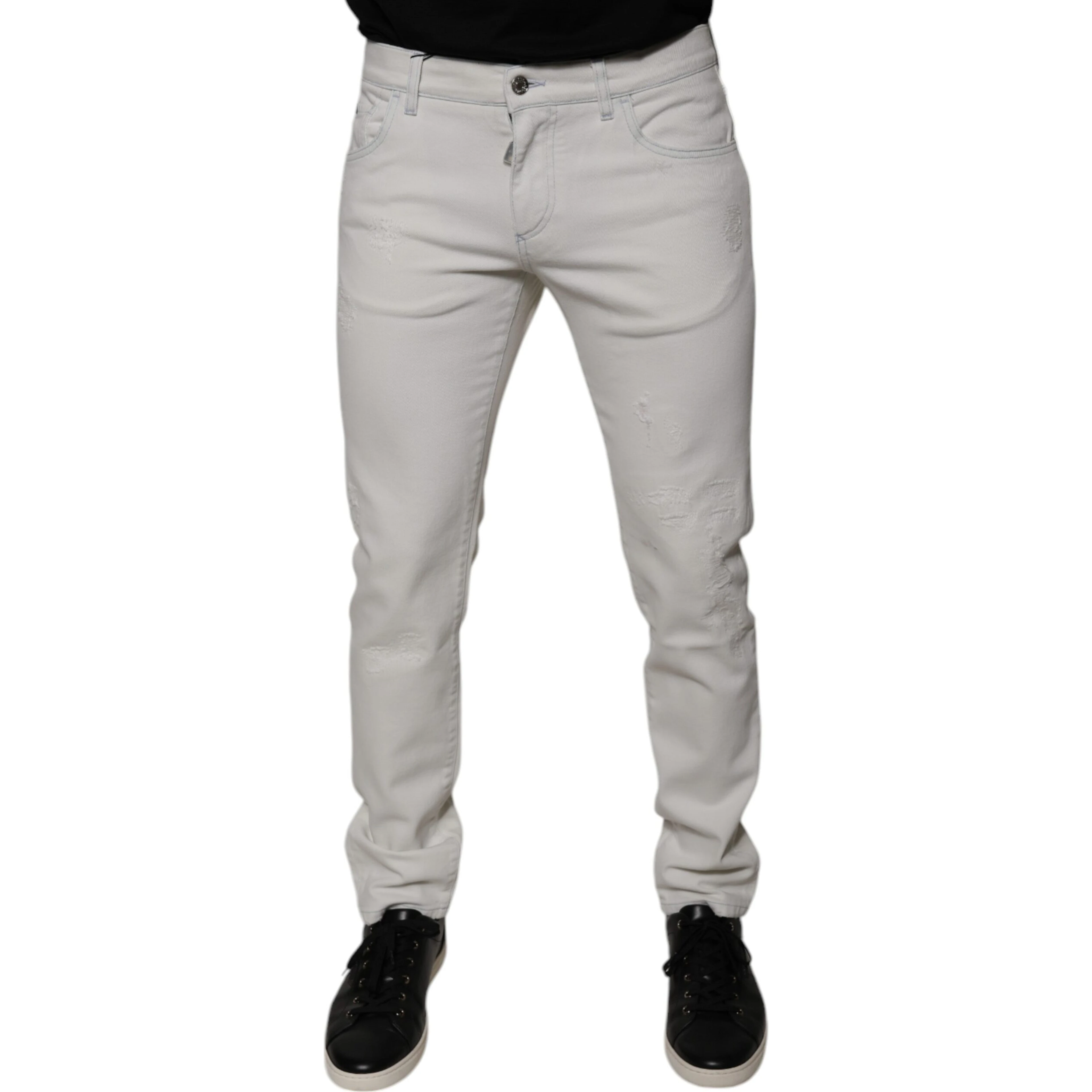 White Cotton Stretch Skinny Men Denim Jeans