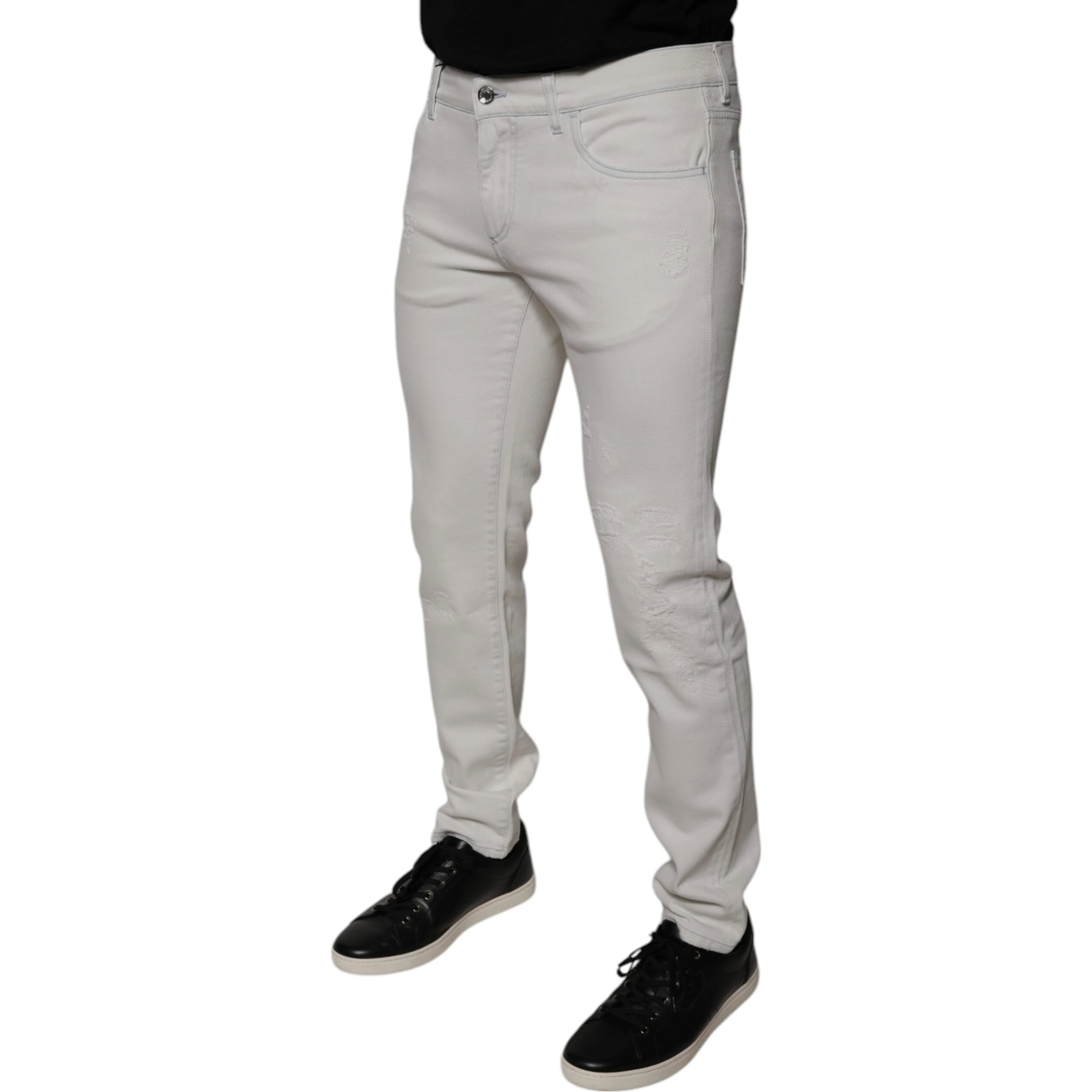 White Cotton Stretch Skinny Men Denim Jeans