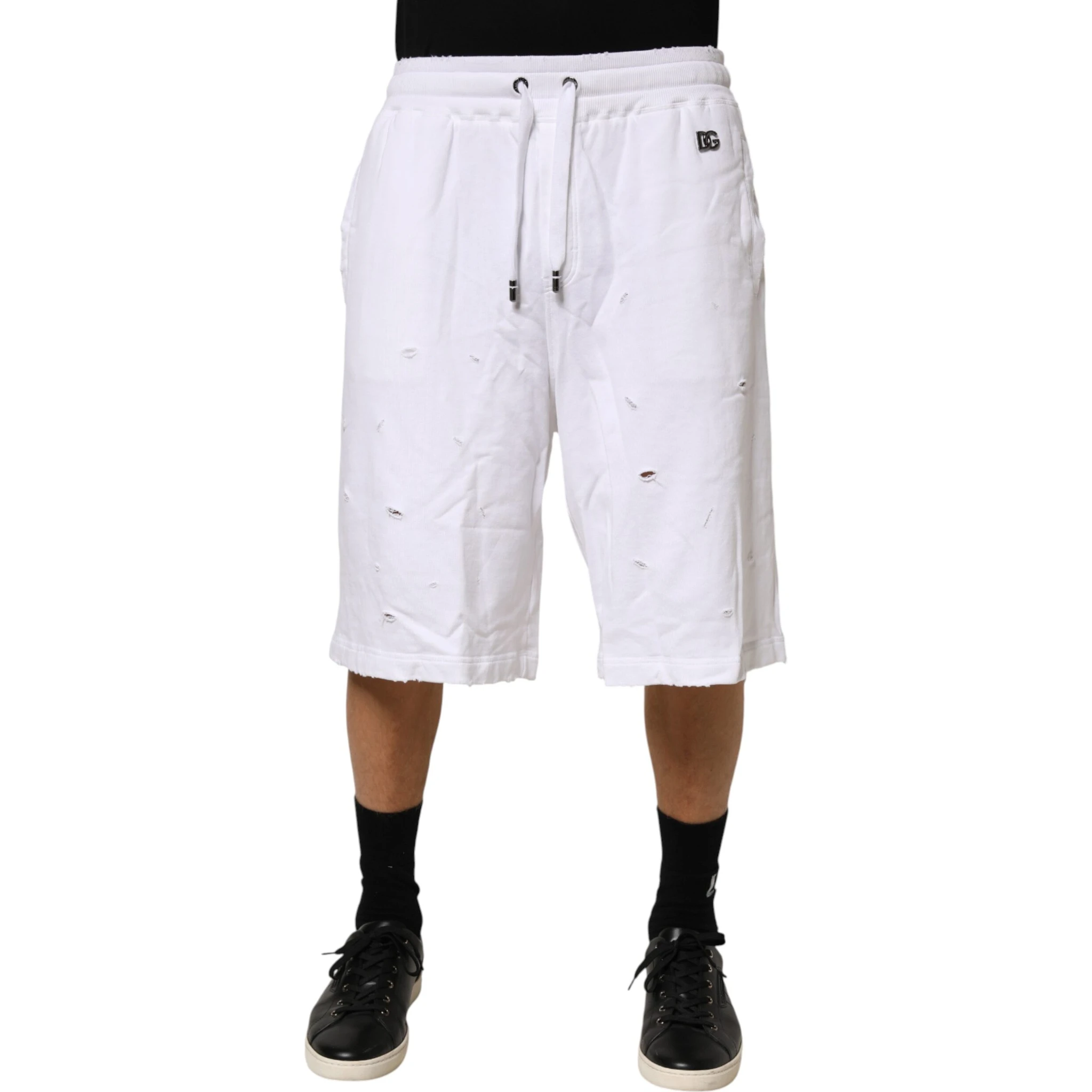 White Distressed Cotton Men Bermuda Shorts
