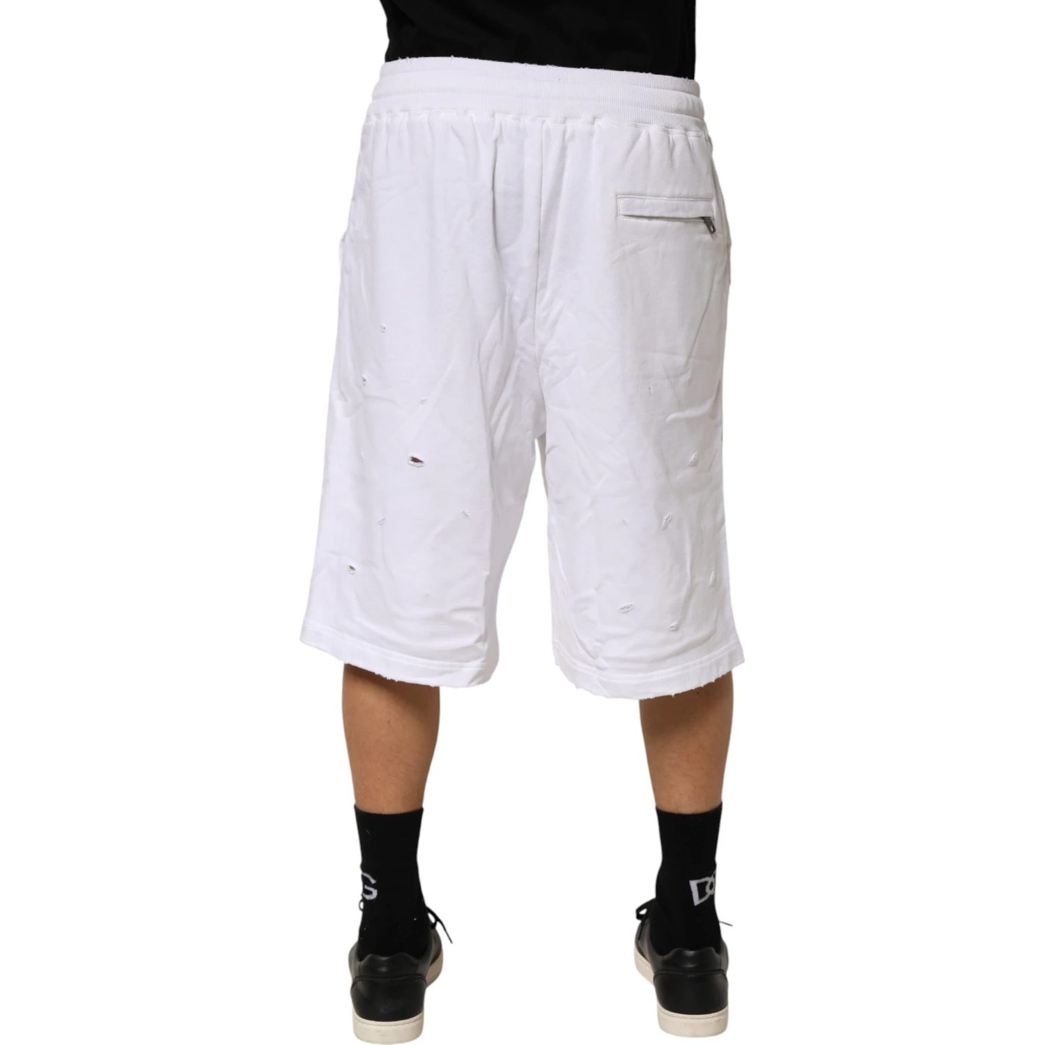 White Distressed Cotton Men Bermuda Shorts