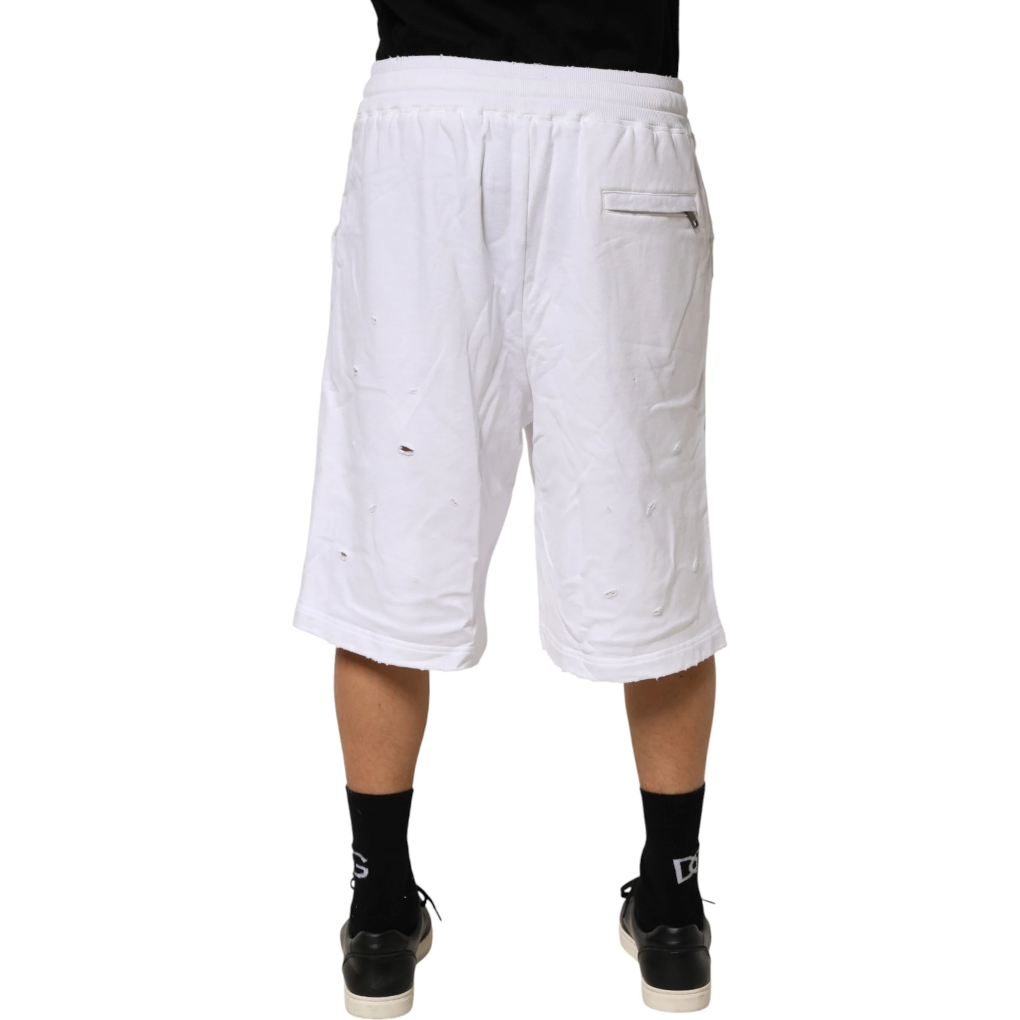 White Distressed Cotton Men Bermuda Shorts