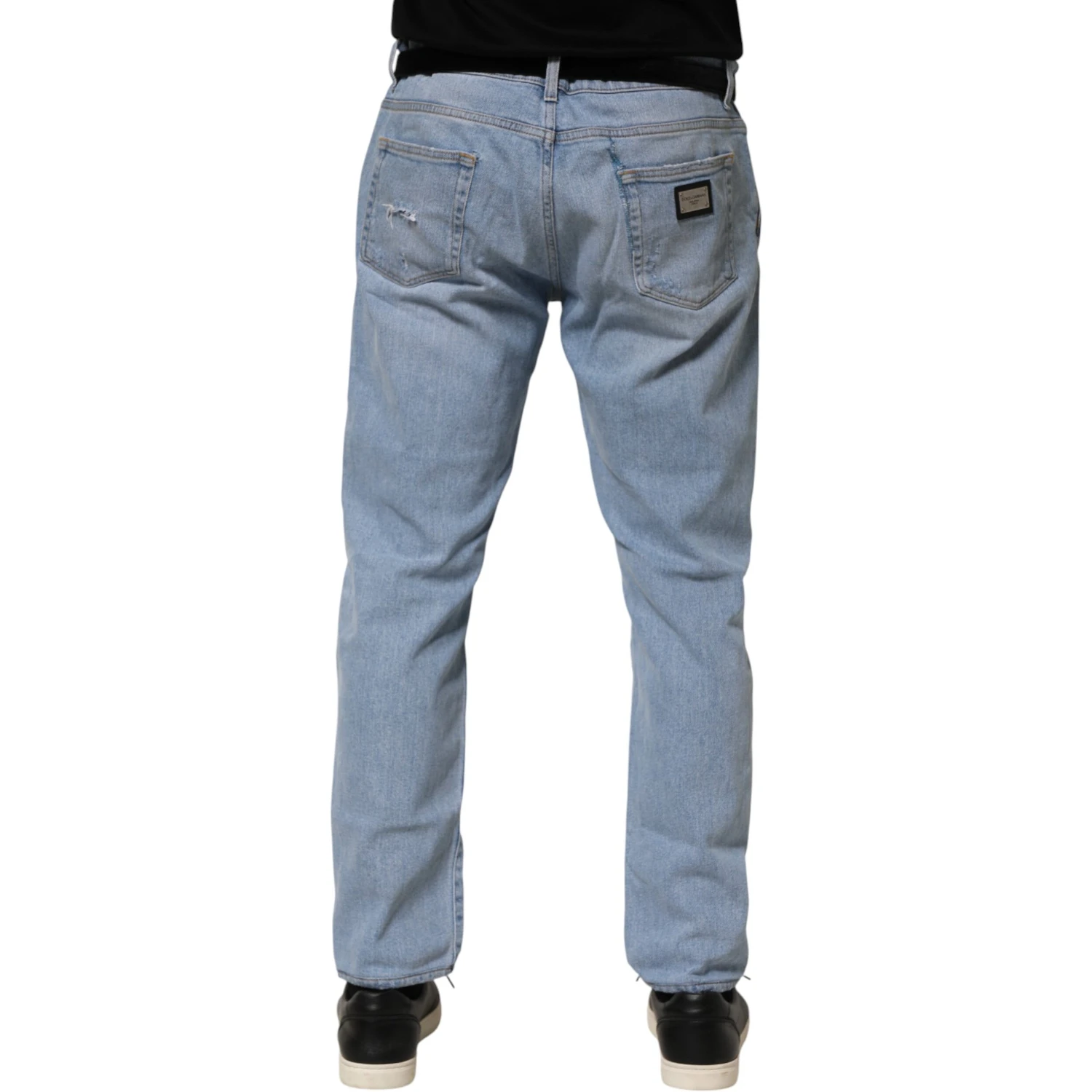 Blue Cotton Distressed Slim Fit Denim Jeans