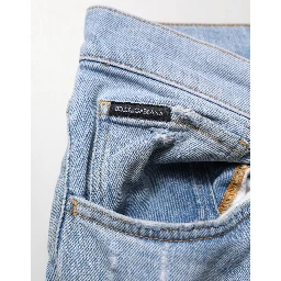 Blue Cotton Distressed Slim Fit Denim Jeans