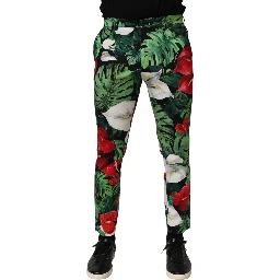 Multicolor Floral Print Cotton Tapered Pants