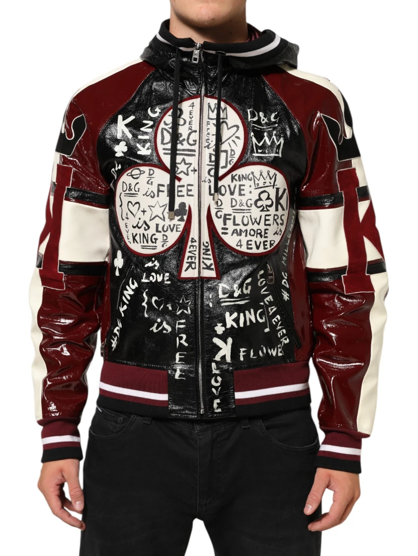 Multicolor Hooded Leather DG King Men Biker Jacket