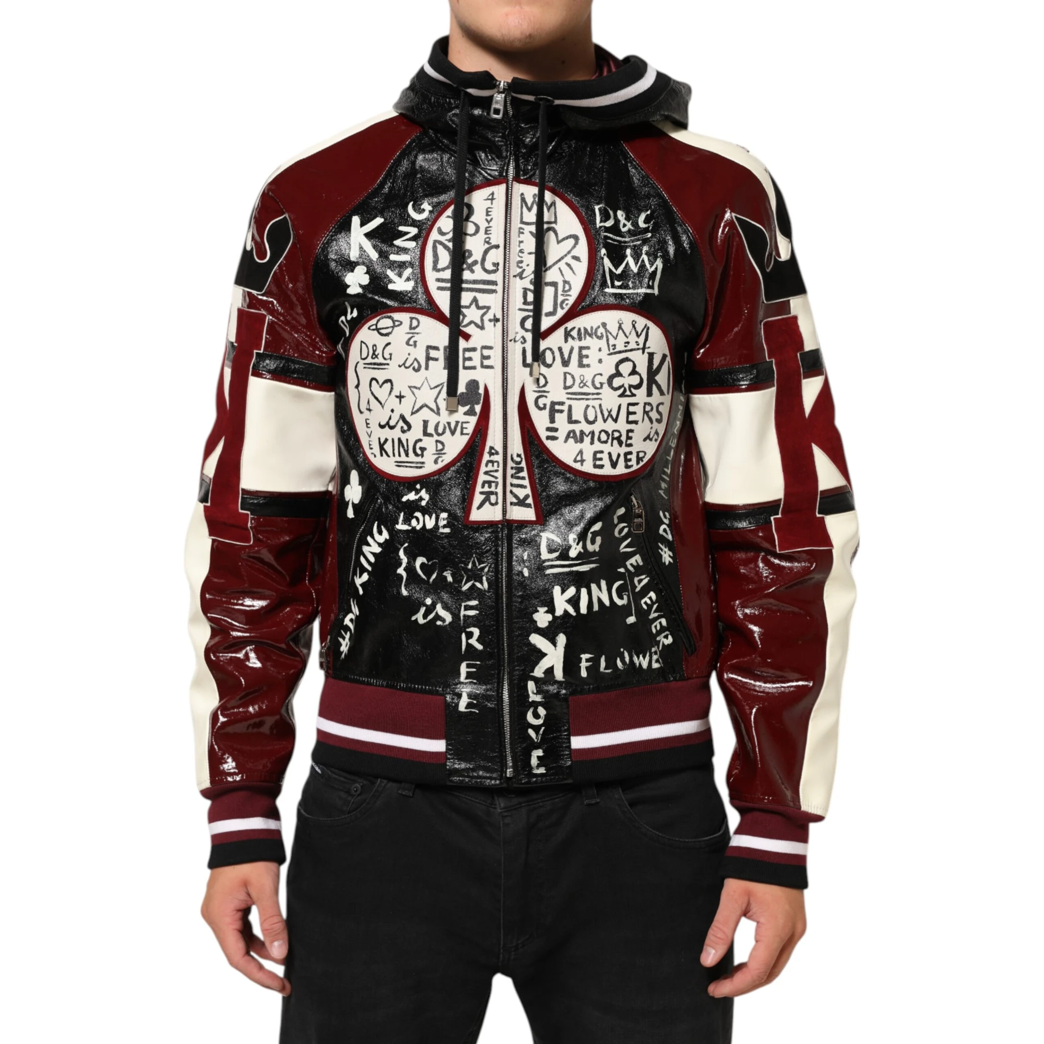 Multicolor Hooded Leather DG King Men Biker Jacket