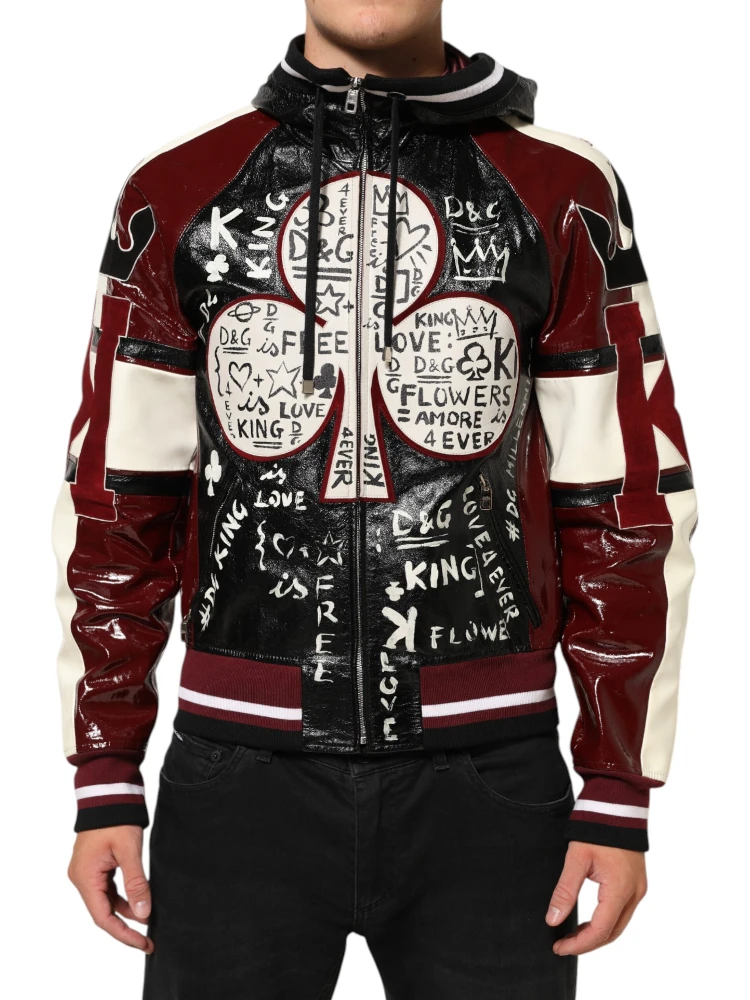 Multicolor Hooded Leather DG King Men Biker Jacket alternative