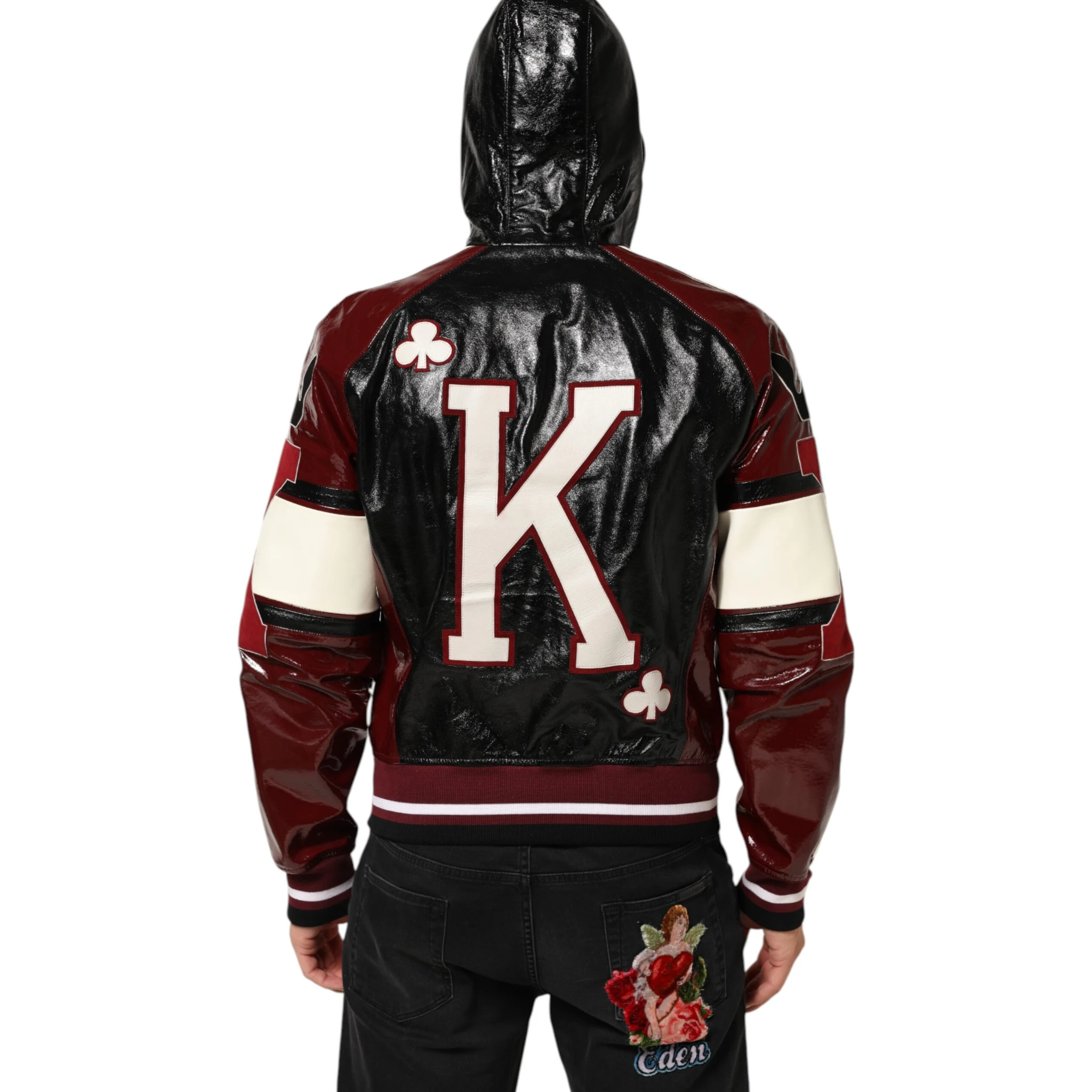 Multicolor Hooded Leather DG King Men Biker Jacket