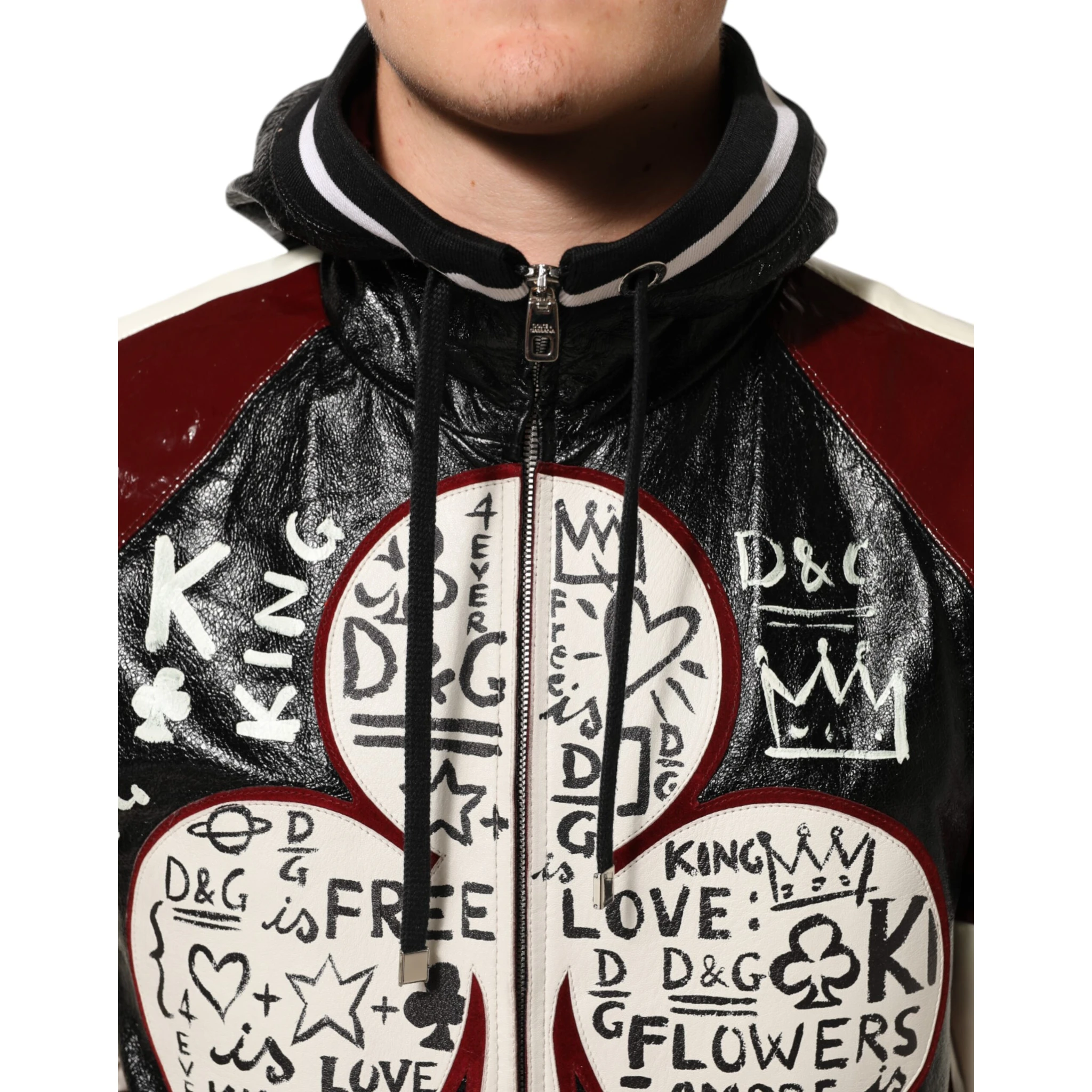 Multicolor Hooded Leather DG King Men Biker Jacket