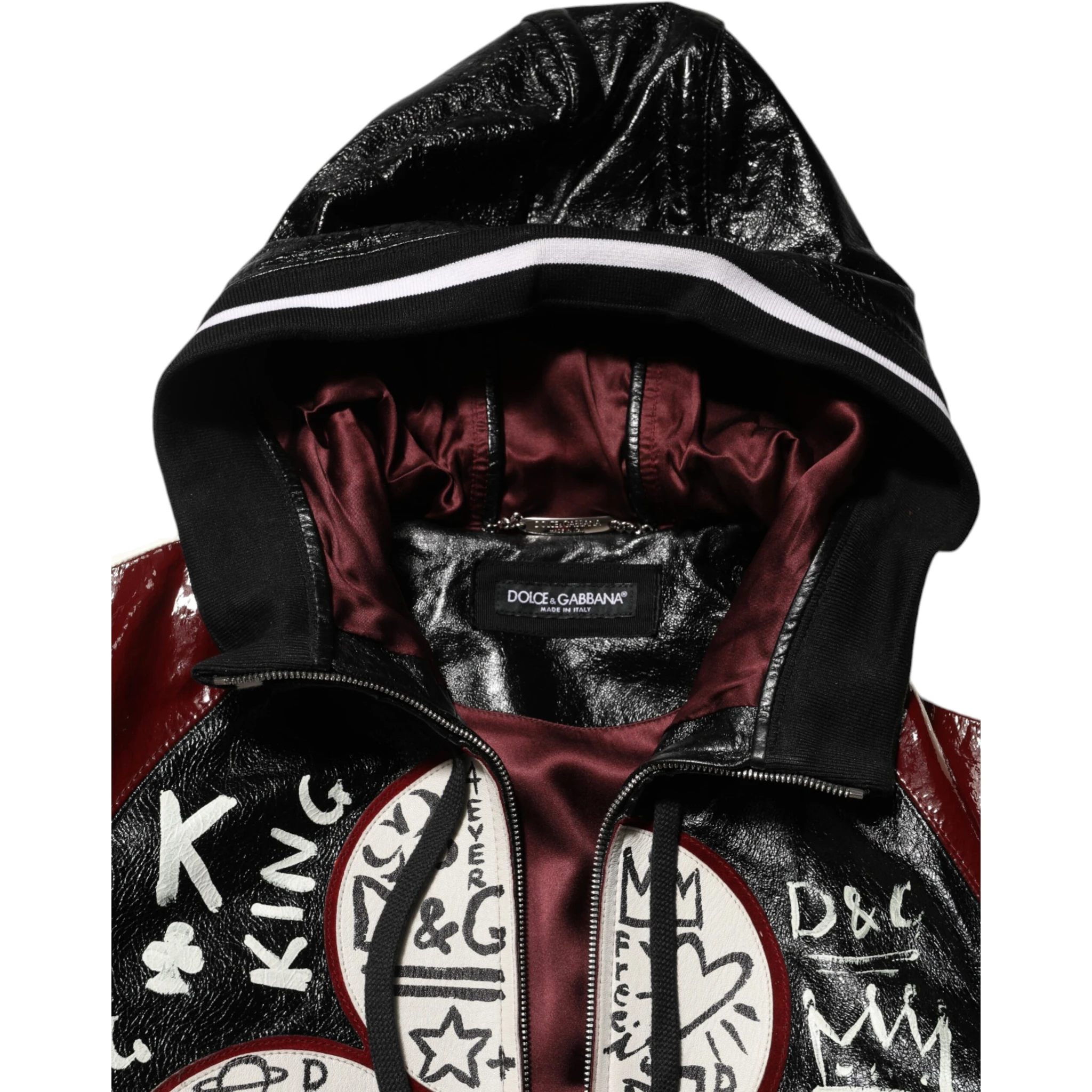 Multicolor Hooded Leather DG King Men Biker Jacket