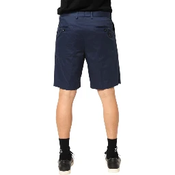 Blue Cotton Stretch Mid Waist Bermuda Shorts