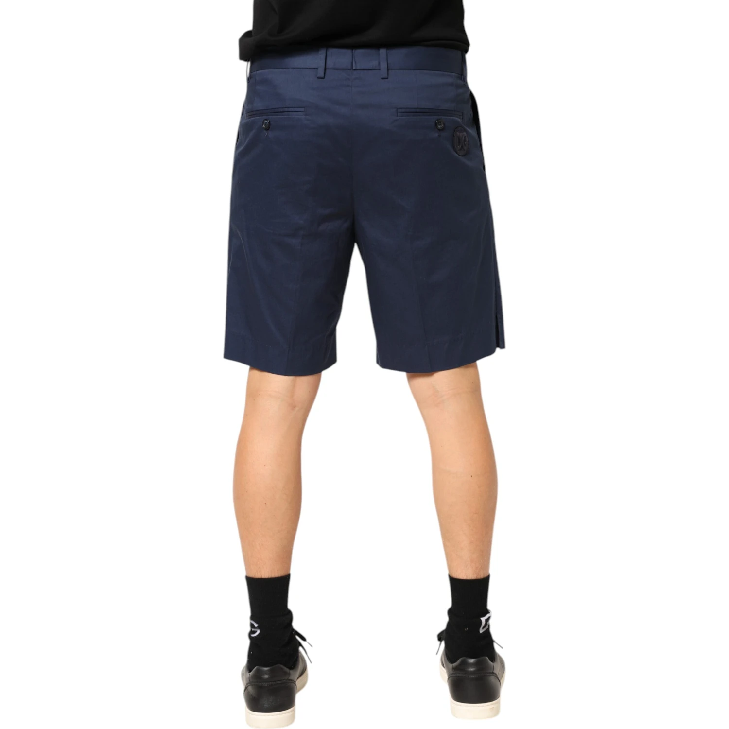 Blue Cotton Stretch Mid Waist Bermuda Shorts